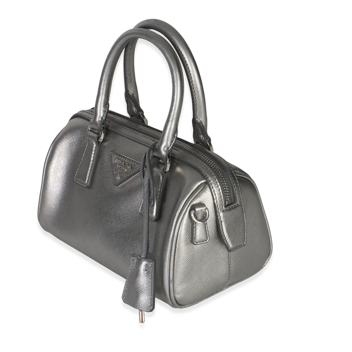 Silver Saffiano Lux Small Bauletto Bag