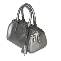 Silver Saffiano Lux Small Bauletto Bag