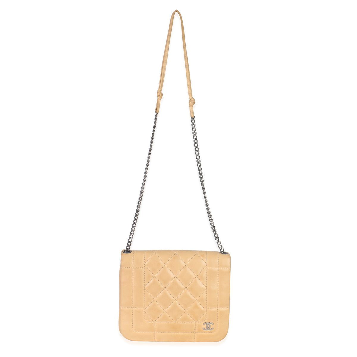 Chanel Vintage Beige Quilted Lambskin Square CC Flap Bag Handbag av