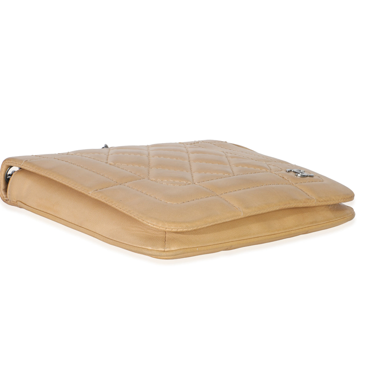 Chanel Vintage Beige Quilted Lambskin Square CC Flap Bag Handbag clasp