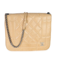Chanel Vintage Beige Quilted Lambskin Square CC Flap Bag Handbag fv