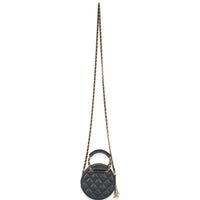 Black Quilted Caviar In The Loop Mini Round Clutch Handbag With Chain
