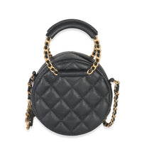 Black Quilted Caviar In The Loop Mini Round Clutch Handbag With Chain
