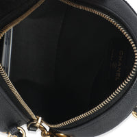 Black Quilted Caviar In The Loop Mini Round Clutch Handbag With Chain