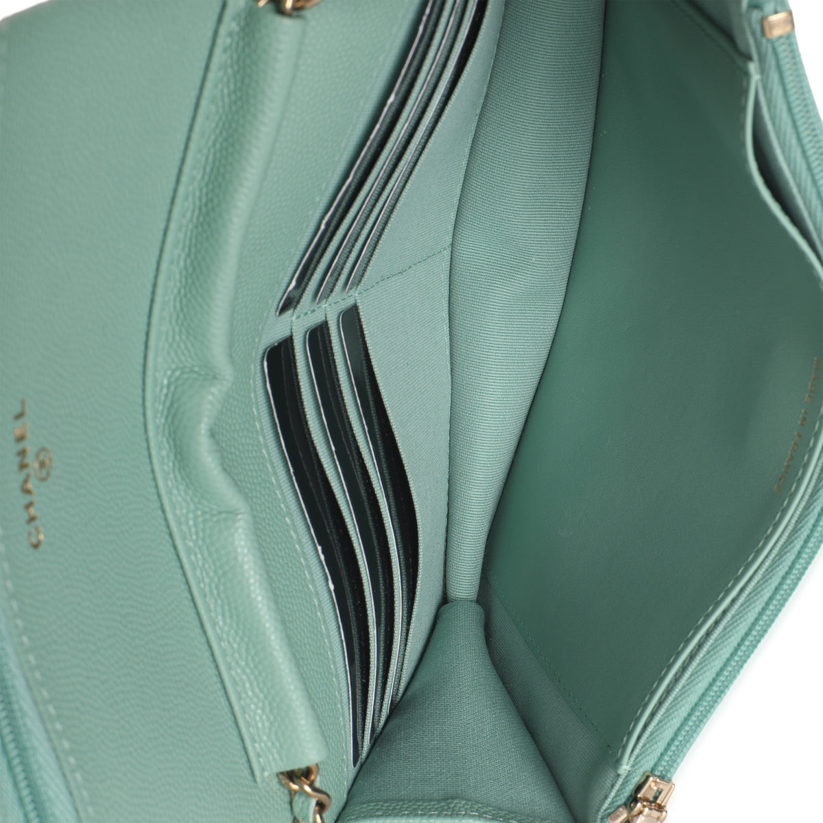 Light Green Quilted Caviar Classic Wallet On Chain