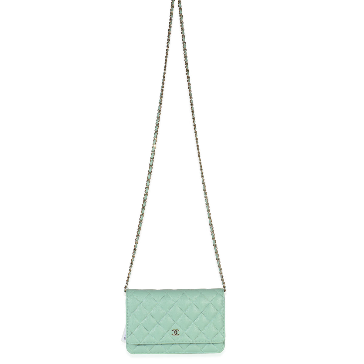 Light Green Quilted Caviar Classic Wallet On Chain