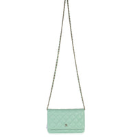 Light Green Quilted Caviar Classic Wallet On Chain