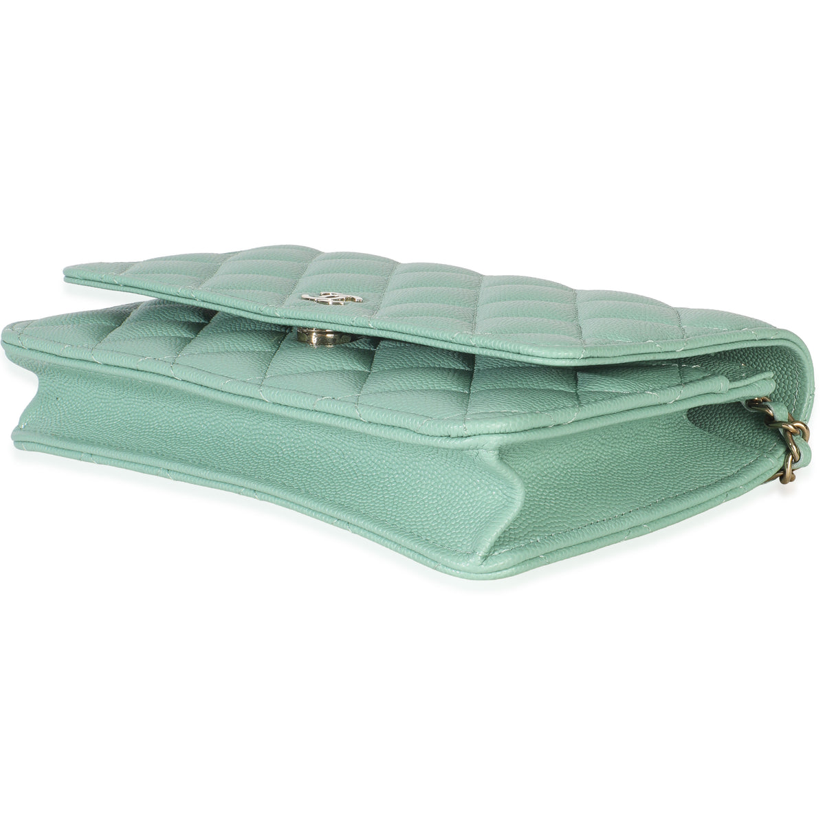 Light Green Quilted Caviar Classic Wallet On Chain