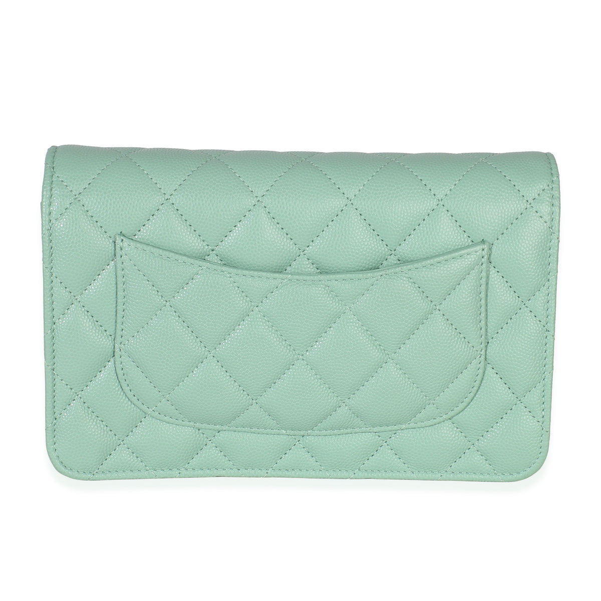 Light Green Quilted Caviar Classic Wallet On Chain