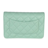 Light Green Quilted Caviar Classic Wallet On Chain