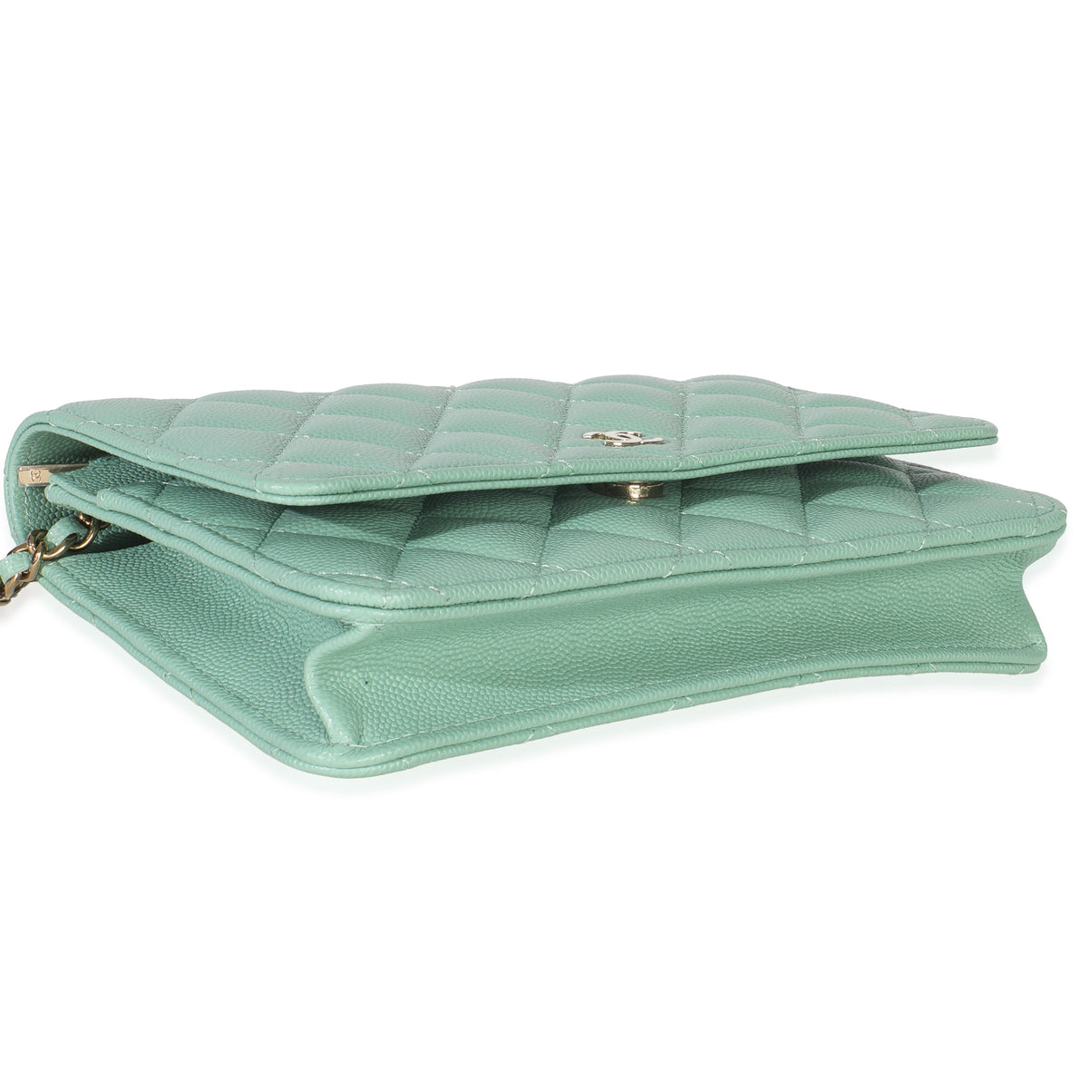 Light Green Quilted Caviar Classic Wallet On Chain