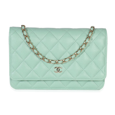 Light Green Quilted Caviar Classic Wallet On Chain