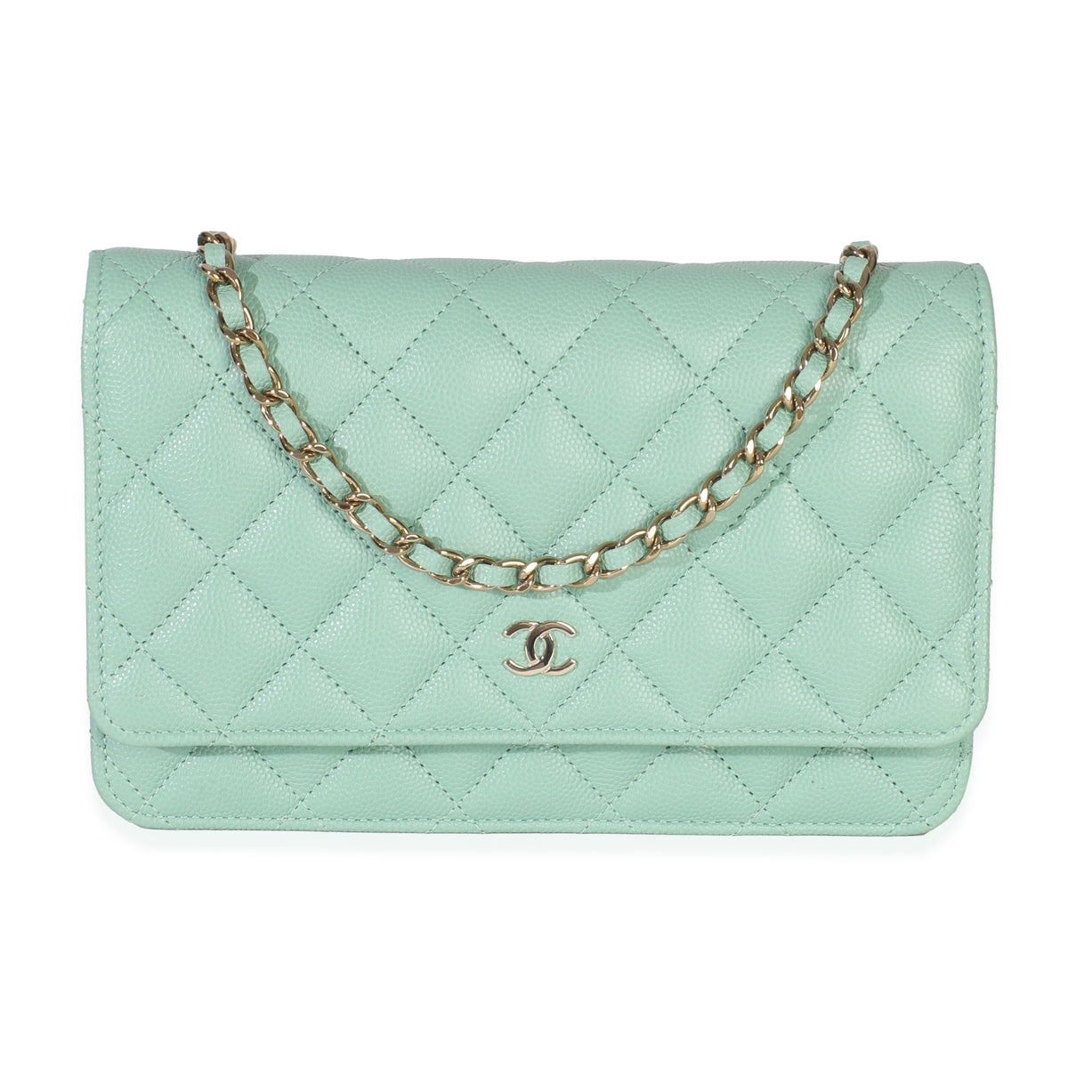 Light Green Quilted Caviar Classic Wallet On Chain