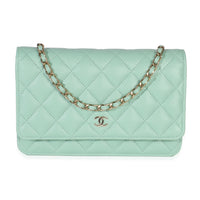 Light Green Quilted Caviar Classic Wallet On Chain