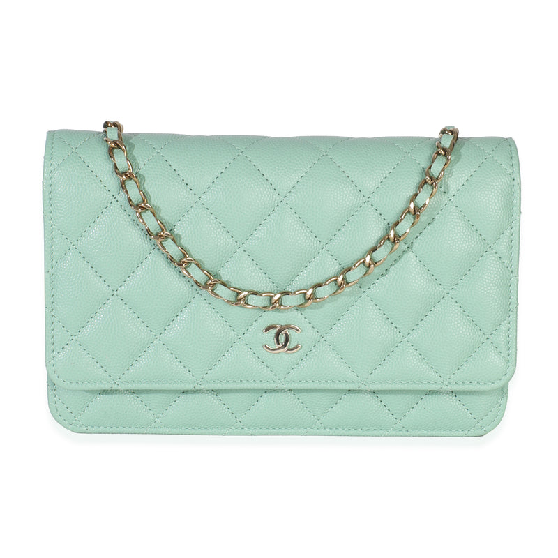 Light Green Quilted Caviar Classic Wallet On Chain