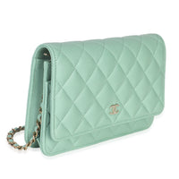 Light Green Quilted Caviar Classic Wallet On Chain