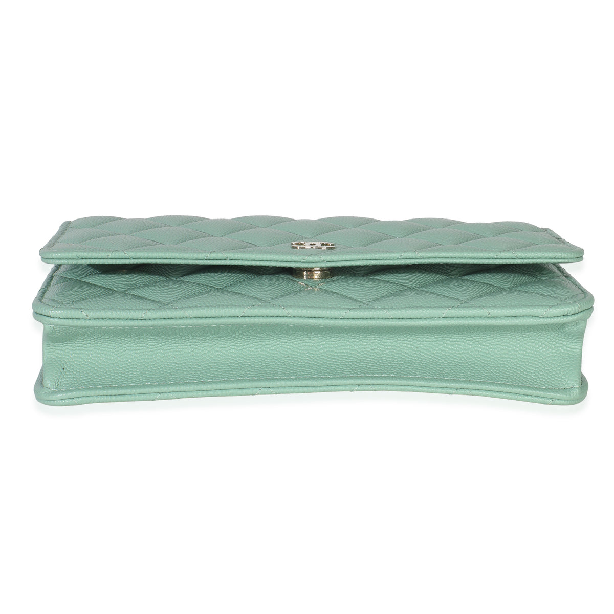 Light Green Quilted Caviar Classic Wallet On Chain