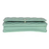 Light Green Quilted Caviar Classic Wallet On Chain
