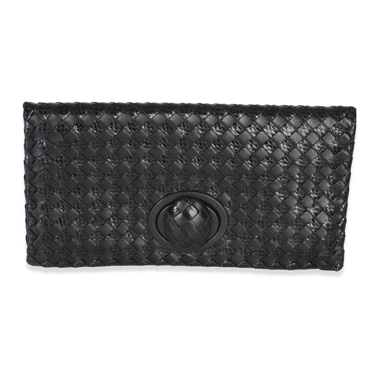 Black Nappa Intrecciato Woven Turnlock Clutch