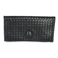 Black Nappa Intrecciato Woven Turnlock Clutch