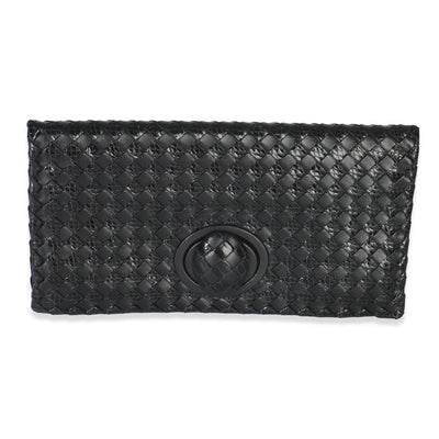 Black Nappa Intrecciato Woven Turnlock Clutch