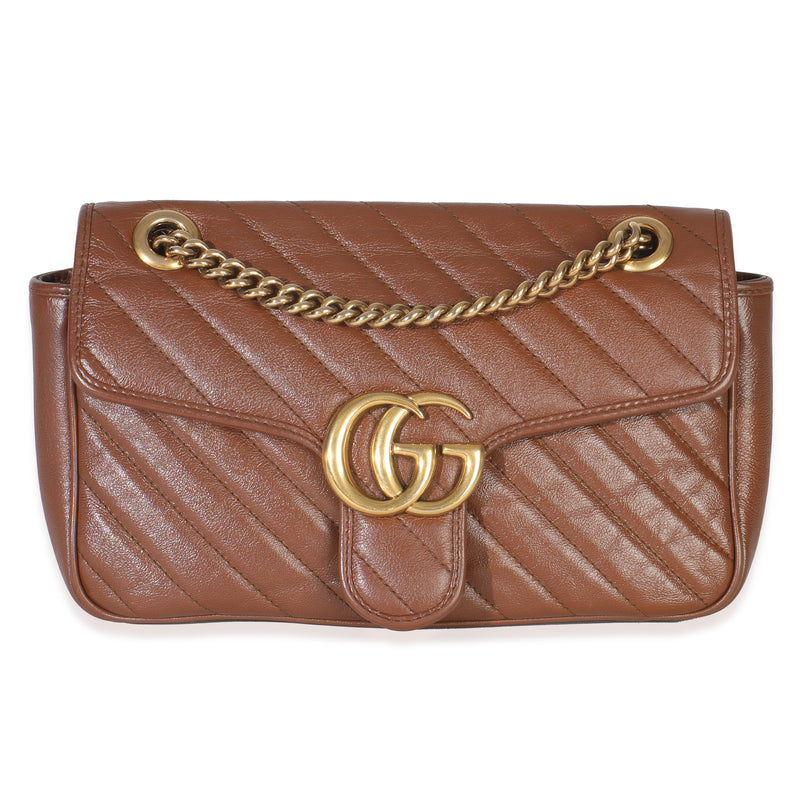 Brown Diagonal Matelasse Quilted Calfskin Small Marmont Shoulder Bag