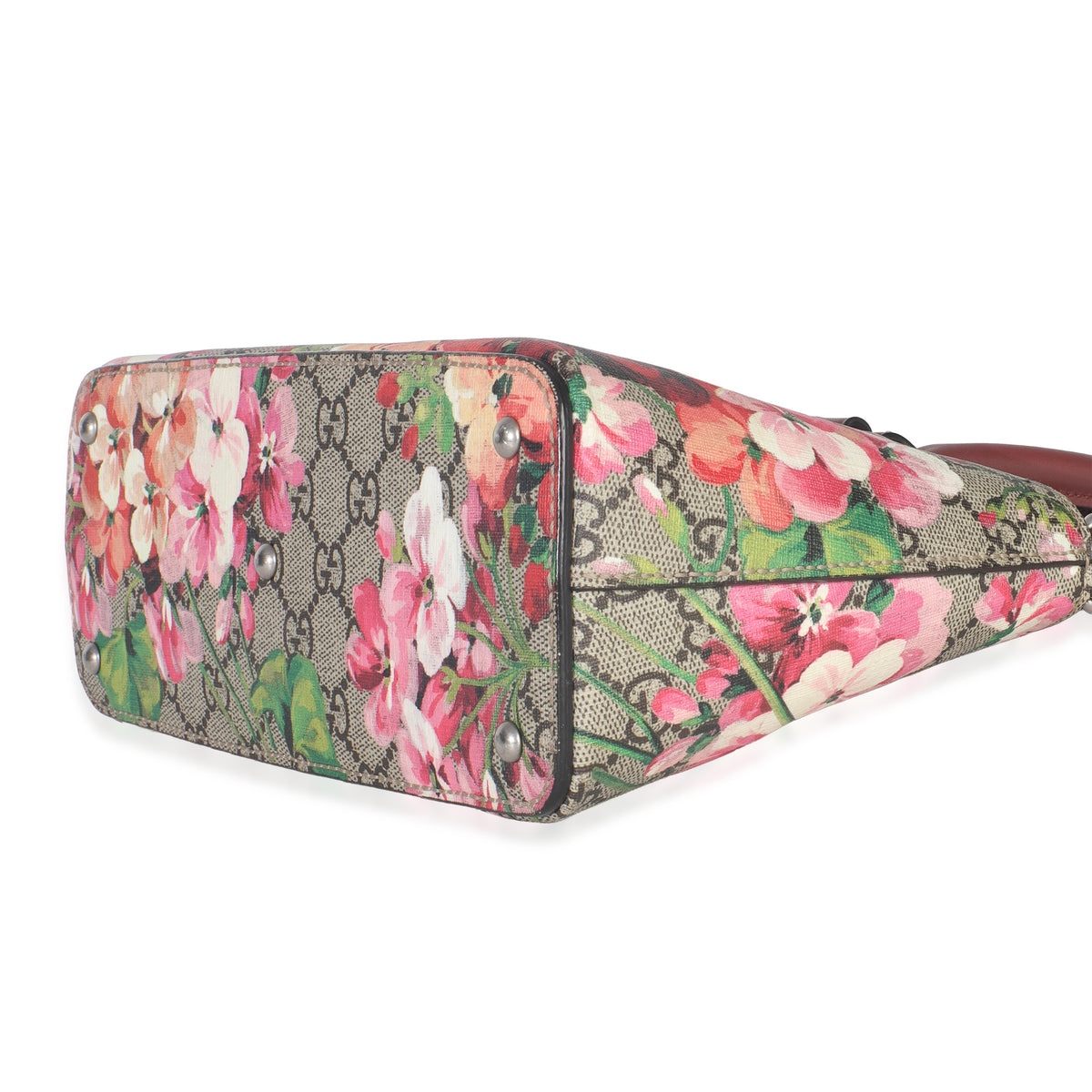 Pink Blooms Beige GG Supreme Canvas Mini Zip Top Tote