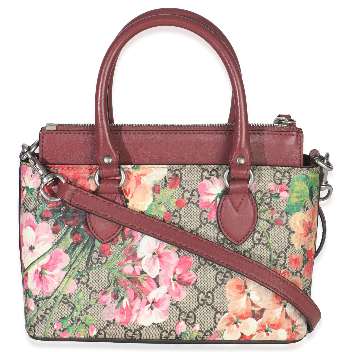 Pink Blooms Beige GG Supreme Canvas Mini Zip Top Tote