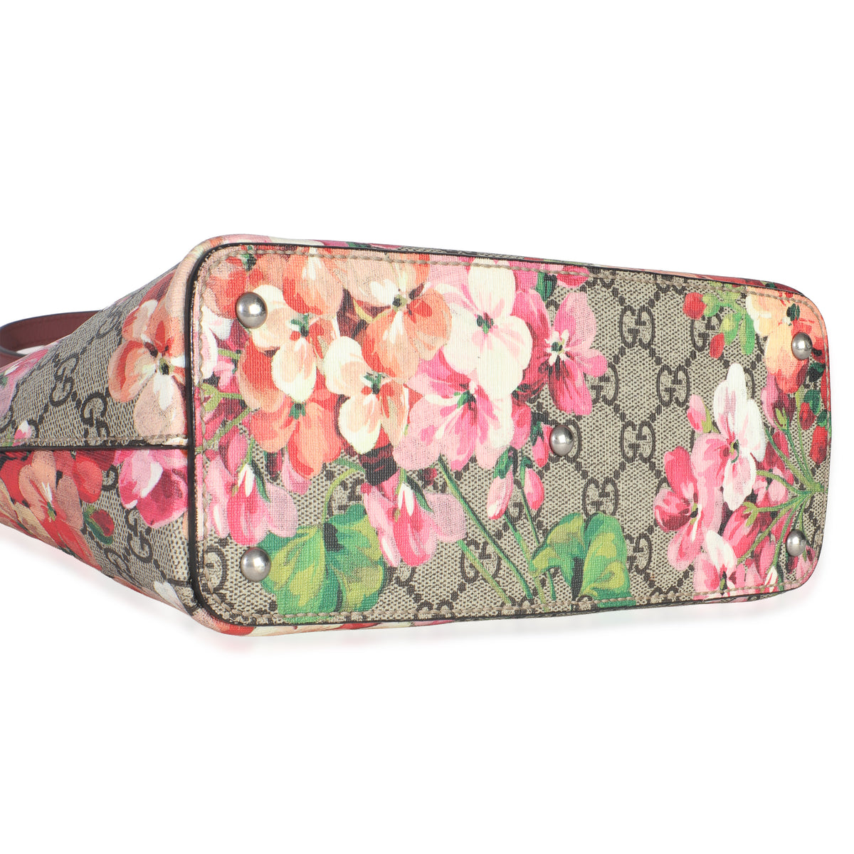 Pink Blooms Beige GG Supreme Canvas Mini Zip Top Tote