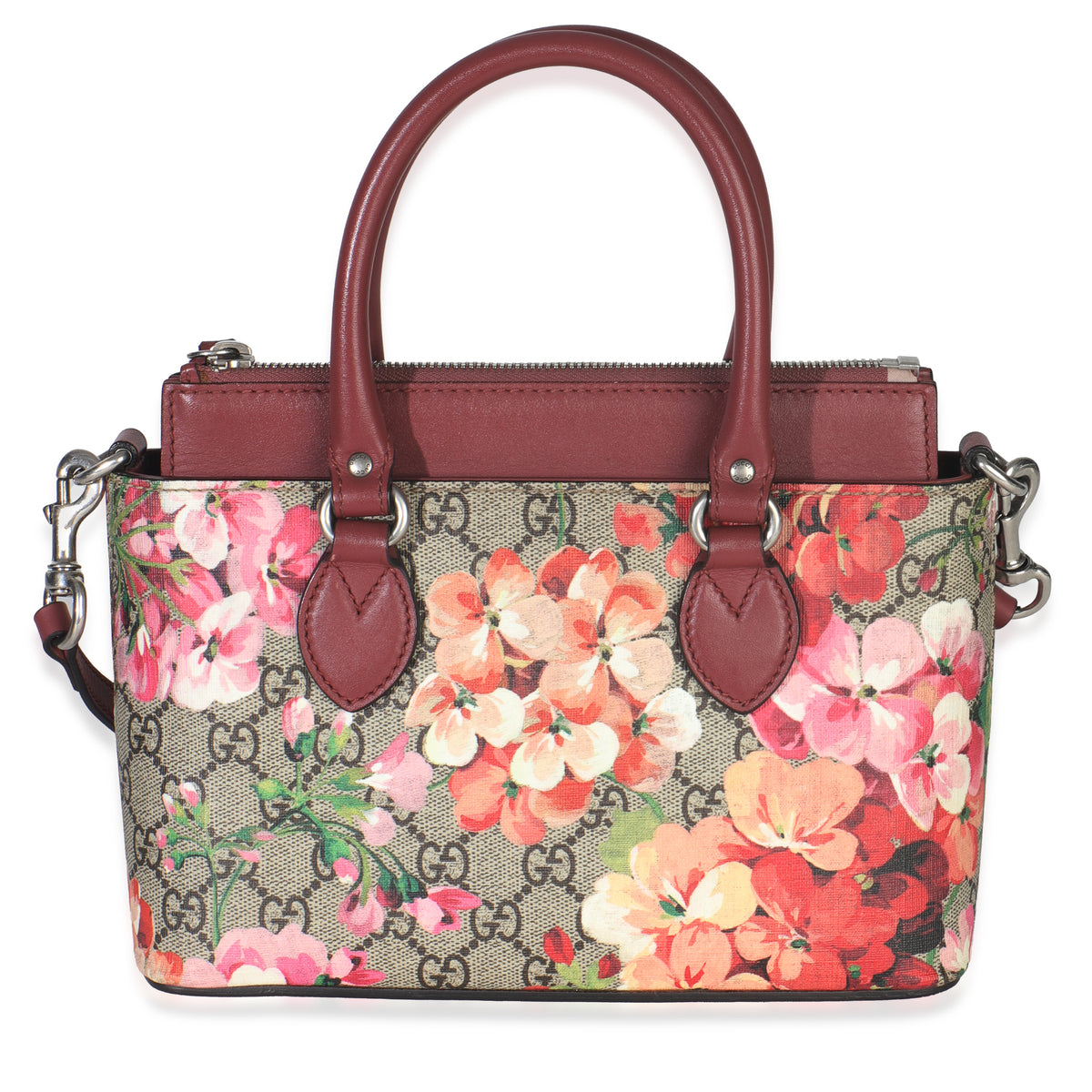 Pink Blooms Beige GG Supreme Canvas Mini Zip Top Tote