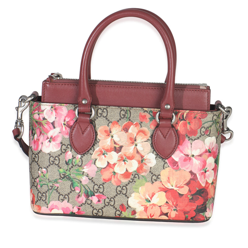 Pink Blooms Beige GG Supreme Canvas Mini Zip Top Tote