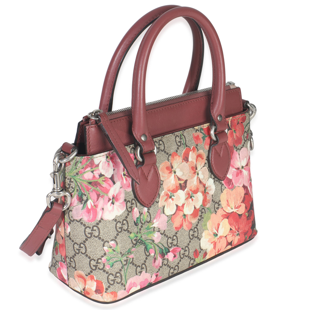 Pink Blooms Beige GG Supreme Canvas Mini Zip Top Tote