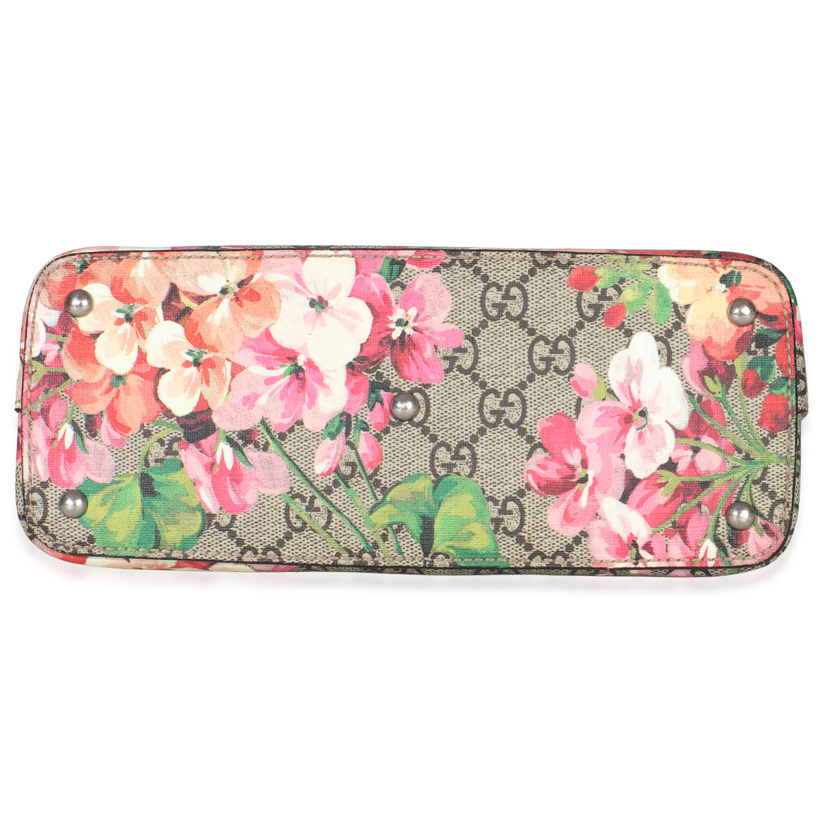 Pink Blooms Beige GG Supreme Canvas Mini Zip Top Tote