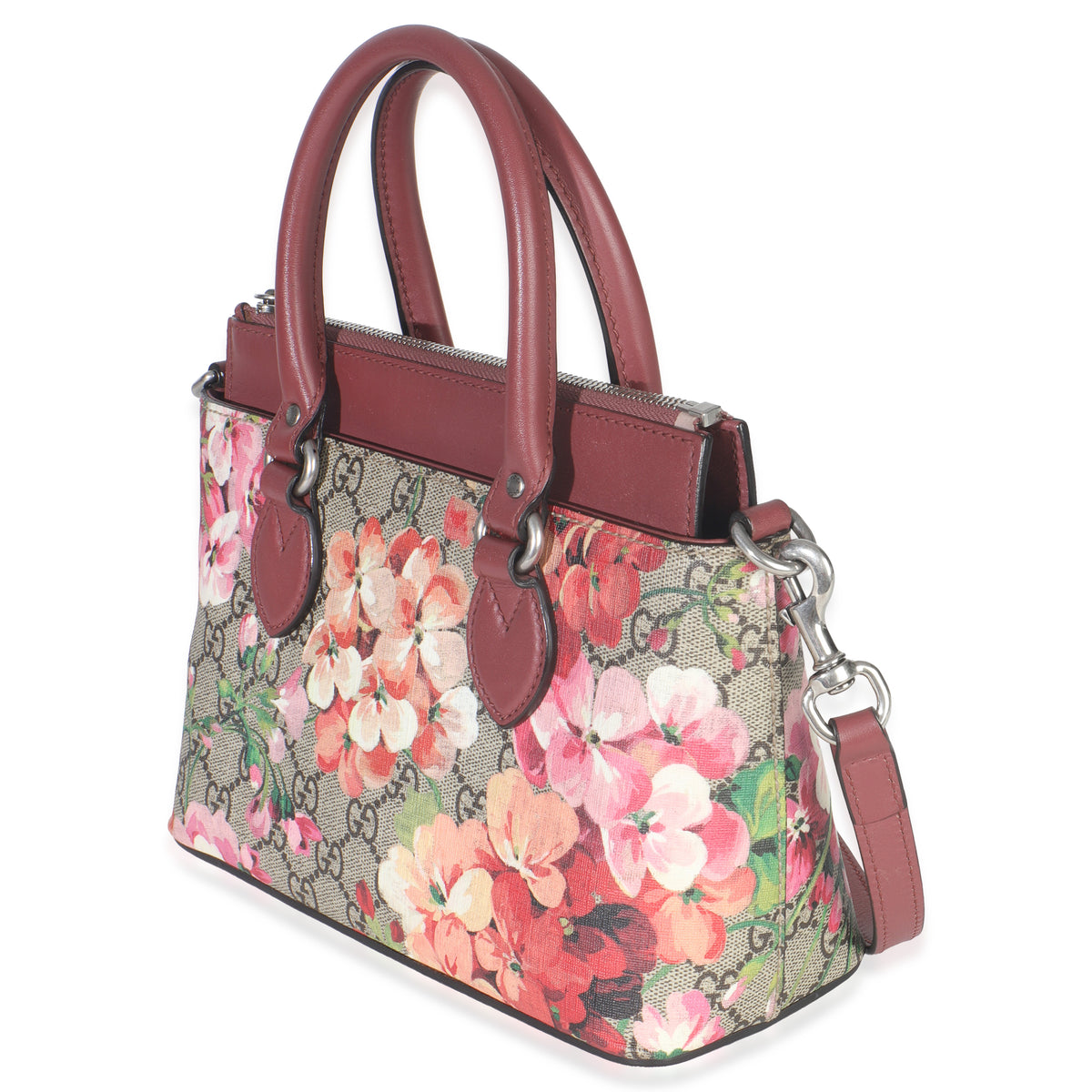 Pink Blooms Beige GG Supreme Canvas Mini Zip Top Tote