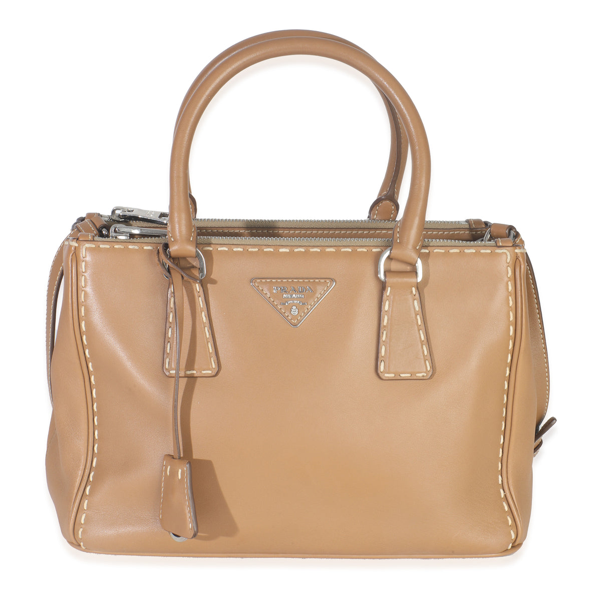 Tan City Calf Whipstitch Small Galleria Double Zip Tote