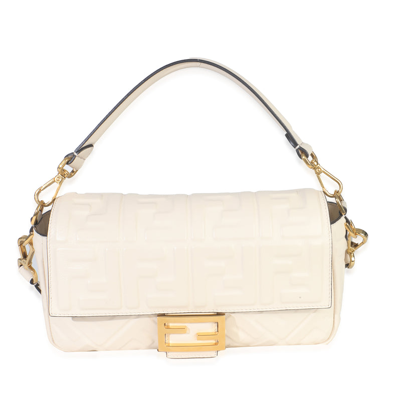 White Nappa FF 1974 Embossed Baguette Bag