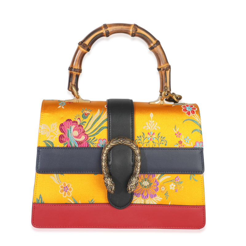 Yellow Satin Calfskin Bamboo Web Tokyo Medium Dionysus Top Handle Bag