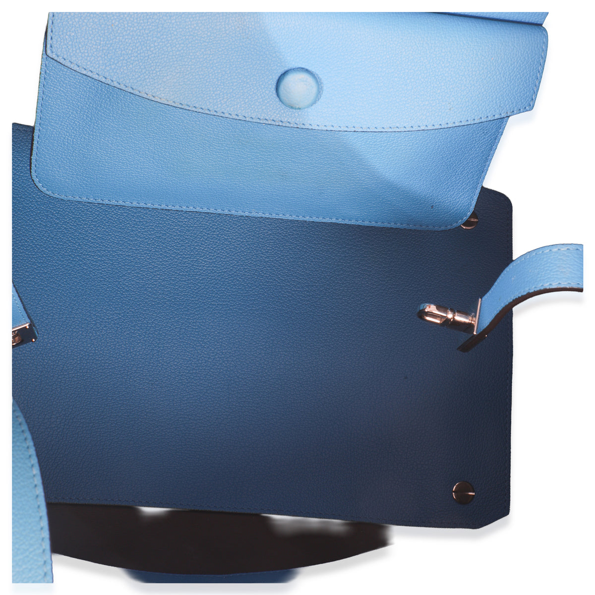 Blue Supple Grained Calfskin Large Open Bar Tote