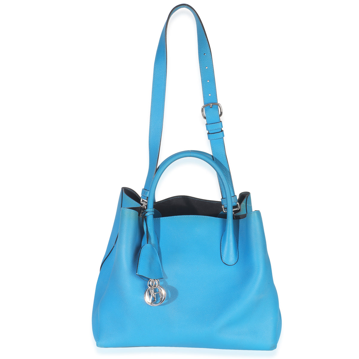 Blue Supple Grained Calfskin Large Open Bar Tote