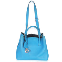 Blue Supple Grained Calfskin Large Open Bar Tote