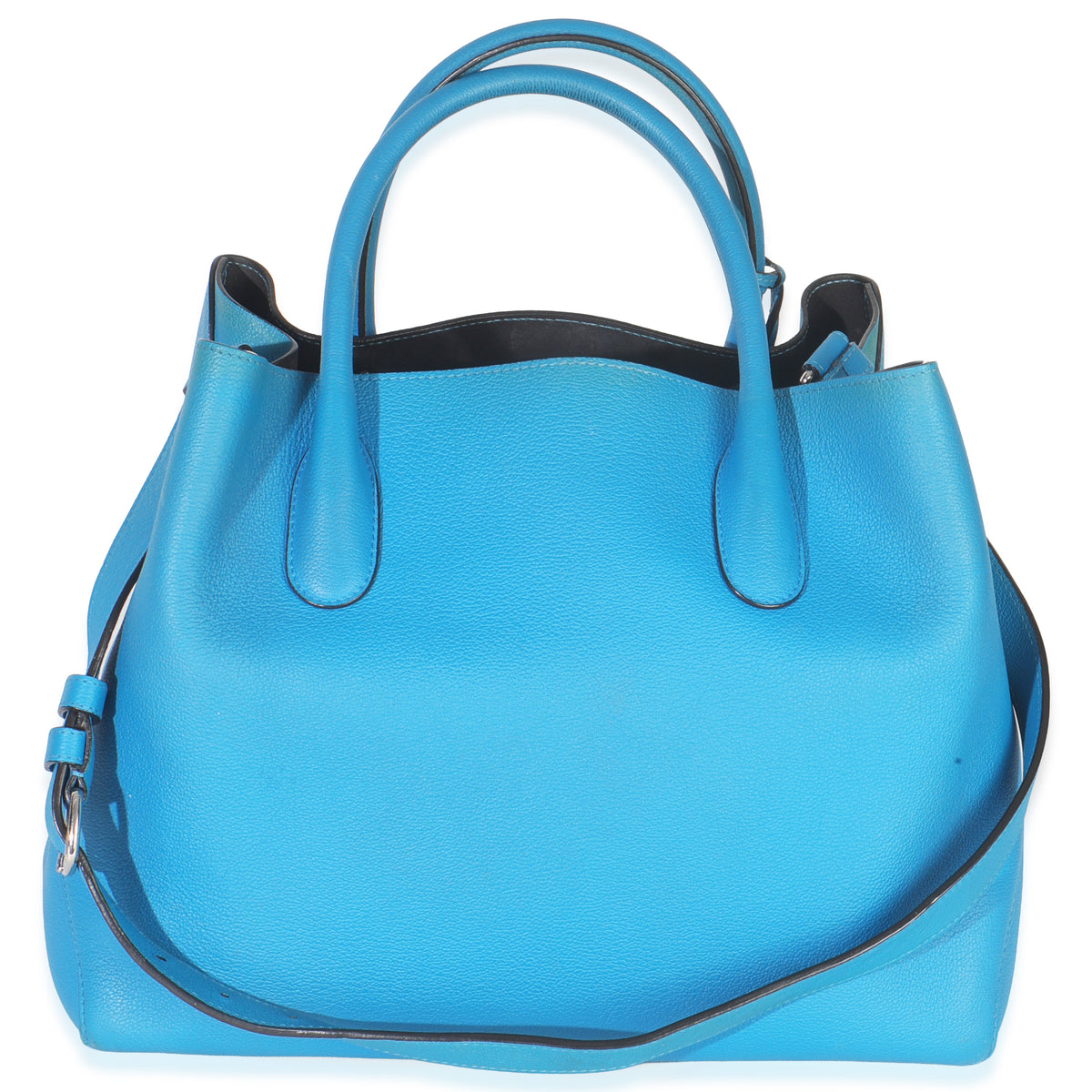 Blue Supple Grained Calfskin Large Open Bar Tote