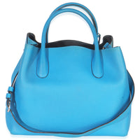Blue Supple Grained Calfskin Large Open Bar Tote