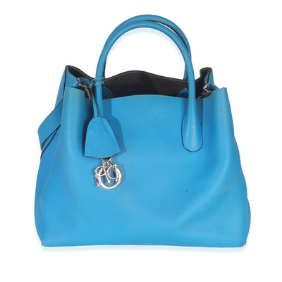 Blue Supple Grained Calfskin Large Open Bar Tote