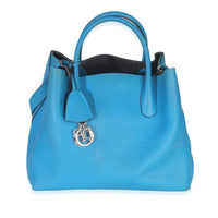 Blue Supple Grained Calfskin Large Open Bar Tote