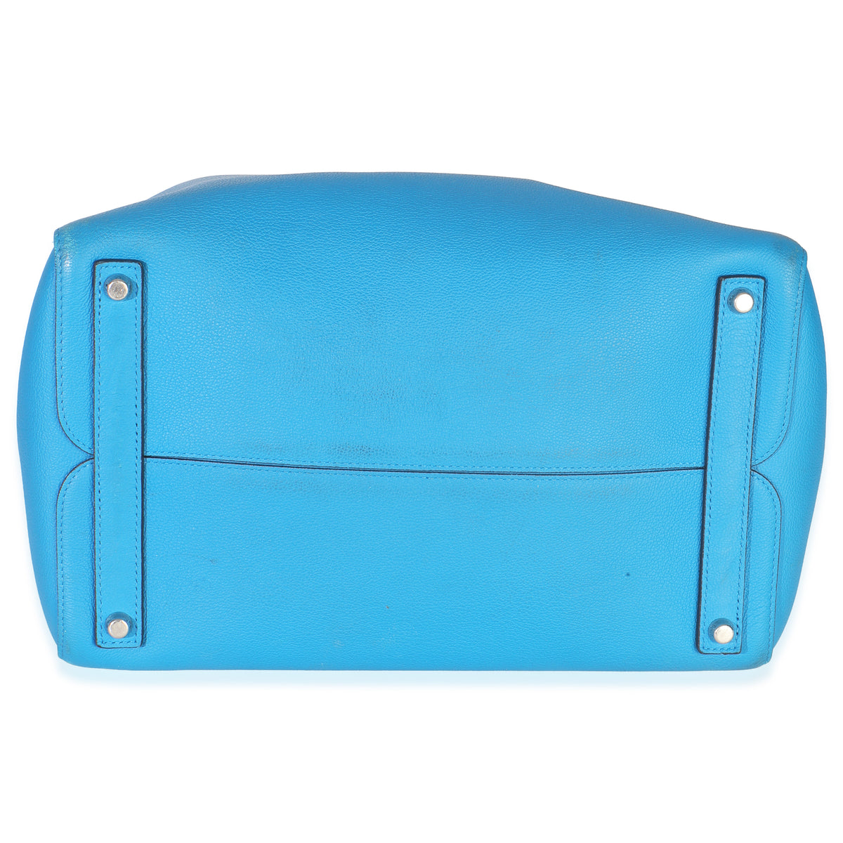 Blue Supple Grained Calfskin Large Open Bar Tote