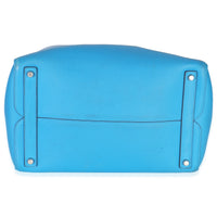 Blue Supple Grained Calfskin Large Open Bar Tote