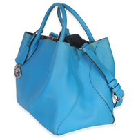 Blue Supple Grained Calfskin Large Open Bar Tote