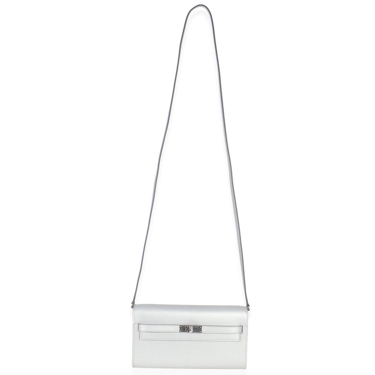 Argent Metallic Chevre Chamkilight Kelly Wallet To Go PHW