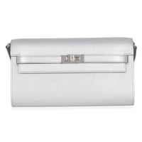 Argent Metallic Chevre Chamkilight Kelly Wallet To Go PHW