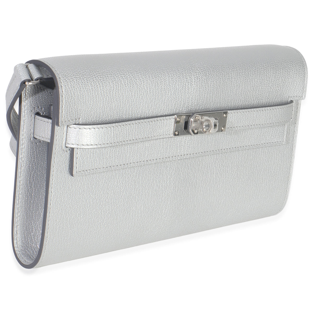 Argent Metallic Chevre Chamkilight Kelly Wallet To Go PHW